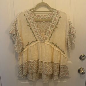 POL Cream Floral Ruffle Blouse